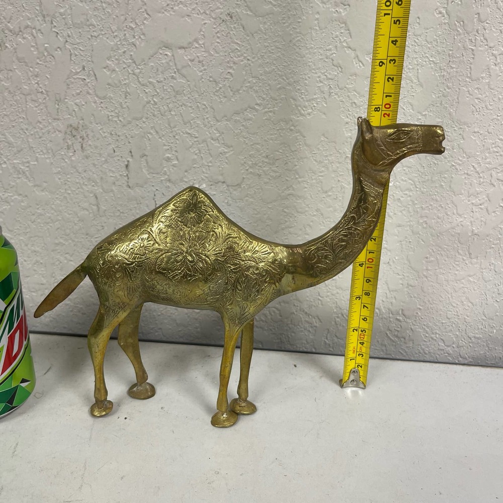 Vintage Brass Large camel statue decoration etched 8”